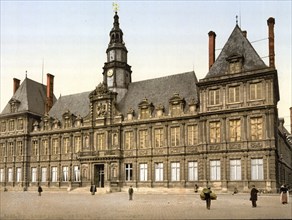 The Town Hall, Hotel de Ville, in Reims, France, ca 1890, Historical, digitally restored