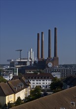 City view of Wolfsburg with the old power station of Volkswagen AG as a landmark, Lower Saxony,