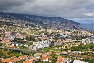 Aerial drone view of Funchal town, Madeira island, Portugal, Europe