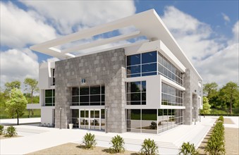 Beautiful new contemporary commercial office building. 3D rendering