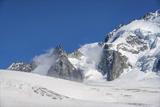 High alpine mountain landscape, Glacier du Tour, glacier and mountain peak, summit of the Aiguille