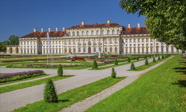 Garden parterre with flowerbeds in front of the New Palace in the Schleissheim Palace complex,