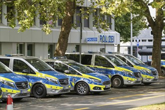 Police station, at Heinrich-Heine-Allee, old town police station, police vehicles, patrol cars, in