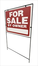 Left facing for sale by owner real estate yard sign isolated on a white background