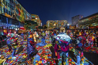 Essen Light Festival, in the city centre, light art on Kennedyplatz, the Berlin artist Daniel