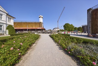 Rose garden park with graduation tower in Bad Salzuflen, Lippe district, North Rhine-Westphalia,