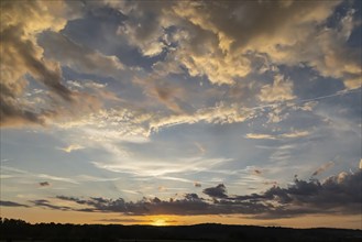 Clouds in the sky, dramatic cloud atmosphere shortly in front of sunrise. Zurich, Switzerland,