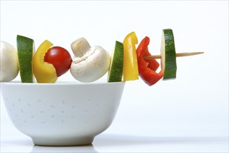 Vegetable skewer on a tray, barbecue skewer