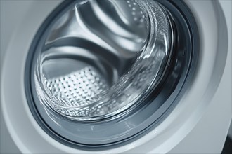 Close up of empty white washing machine. Generative Ai, AI generated