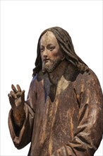 Detail of Christ, Palmesel, wooden figure around 1520, on a white background, Diözesan Museu,