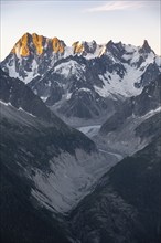 Morning atmosphere, mountain landscape at sunrise, Grandes Jorasses mountain peak, Mont Blanc