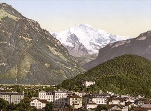 Interlaken, with Jungfrau, Bernese Oberland, Switzerland, Historic, digitally restored reproduction