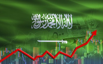 Saudi Arabia flag on financial growth graph. Saudi Arabia economy growth on financial graph