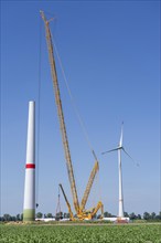 Repowering, dismantled Enercon E-58 wind turbine in a wind farm near Issum, 9 older wind turbines