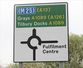 Road sign for Amazon Fulfilment Centre, Tilbury, Thurrock, Essex, England, UK