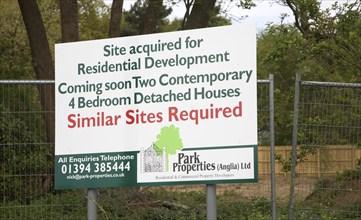 Building site notice for residential development similar sites wanted for construction of houses,