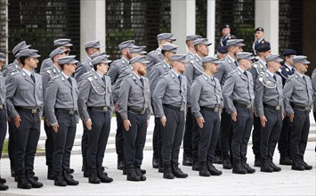 Army soldiers of the guard battalion of an honour formation of the final roll call of the