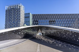 The Parkbruk, cycle and pedestrian bridge in the city centre of Antwerp, crosses a multi-lane city