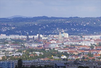 Cityscape Dresden with buildings and famous sights with view to the eastern slopes of the river