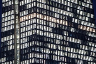 The building of the European Central Bank, ECB, in Frankfurt am Main, illuminated windows, offices,