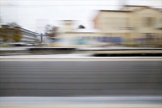 Long exposure from a moving train, Schwelm, North Rhine-Westphalia, Germany, Europe