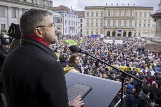 The Lord Mayor of Potsdam Mike Schubert speaks at the rally, Potsdam defends itself, a rally of the