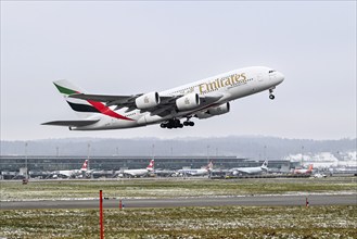 Aircraft Emirates, Airbus A380-800, A6-EON, Zurich Kloten, Switzerland, Europe