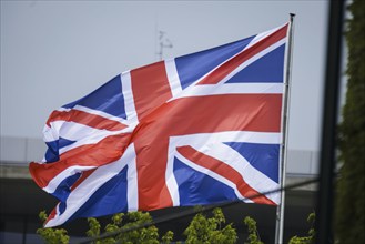 The flag of Great Britain flies in the wind. Berlin, 24.04.2024