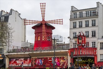 Variety theatre Moulin Rouge at night, Montmartre, Paris, France, Europe