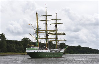 Sailing ship, barque, tall ship Alexander von Humboldt II sailing in the Kiel Canal, Kiel Canal,