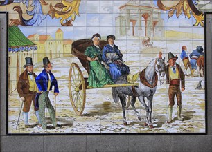 Historic ceramic tiles picture on wall, Calle Cava Baja, La Latina, Madrid city centre, Spain,