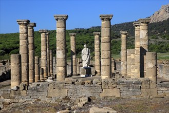 Statue of Emperor Trajan in the forum, Baelo Claudia Roman site, Cadiz Province, Spain, Europe