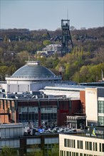 The Westfield Centro shopping centre, Neue Mitte, behind the Olga Park with the headframe of the