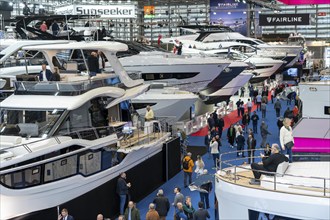 Large yachts, luxury yachts, in Hall 6 of BOOT 2024, the world's largest yacht and water sports