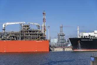 EemsEnergyTerminal, floating LNG terminal in the seaport of Eemshaven, tankers bring liquefied