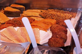 Close-up of a fish counter