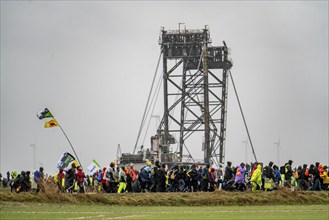 Demonstration against the demolition of the lignite village of Lützerath, from the village of