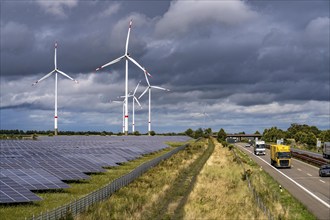 Solar park and wind farm near Morschheim, on the A63 motorway, belongs to the municipality of