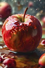 AI generated surreal food art blending an apple with digital elements and textures