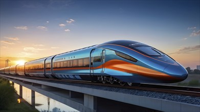 High speed train with an aerodynamic nose modeled after the beak of a kingfisher, AI generated