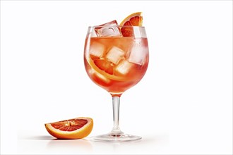 Cocktail with orange slices on white background. KI generiert, generiert, AI generated