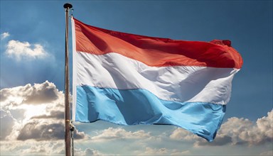 Flags, the national flag of Luxembourg flutters in the wind