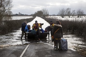 Flooding on the Somerset Levels, England in February 2014, Huish Episcopi humanitarian support boat