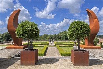 Italian-style orangery garden in summer at Kasteel van Gaasbeek, originally 13th century medieval