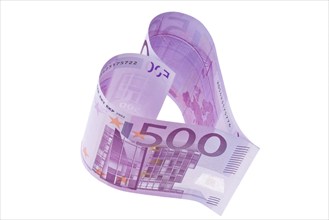 A 500 euro banknote in the shape of a heart, Vienna, Austria, Europe