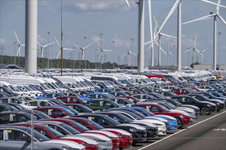 Storage area for new cars in the port of Vlissingen-Oost, vehicles are temporarily stored on over