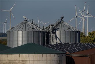 Biogas plant, agricultural business, wind farm near Lichtenau, solar plant on farm buildings,