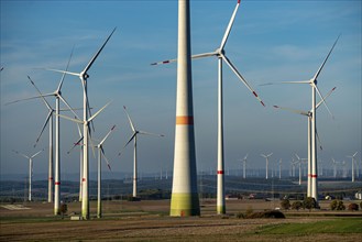 Wind farm near Bad Wünnenberg, Ostwestfalen Lippe, along the A44 motorway, North Rhine-Westphalia,