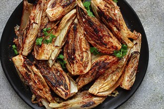 Baked, oven-baked fennel, with spices, in olive oil, homemade, no people