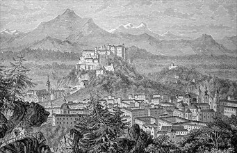 Salzburg in Austria, in 1880, Historical, digital reproduction of an original from the 19th century